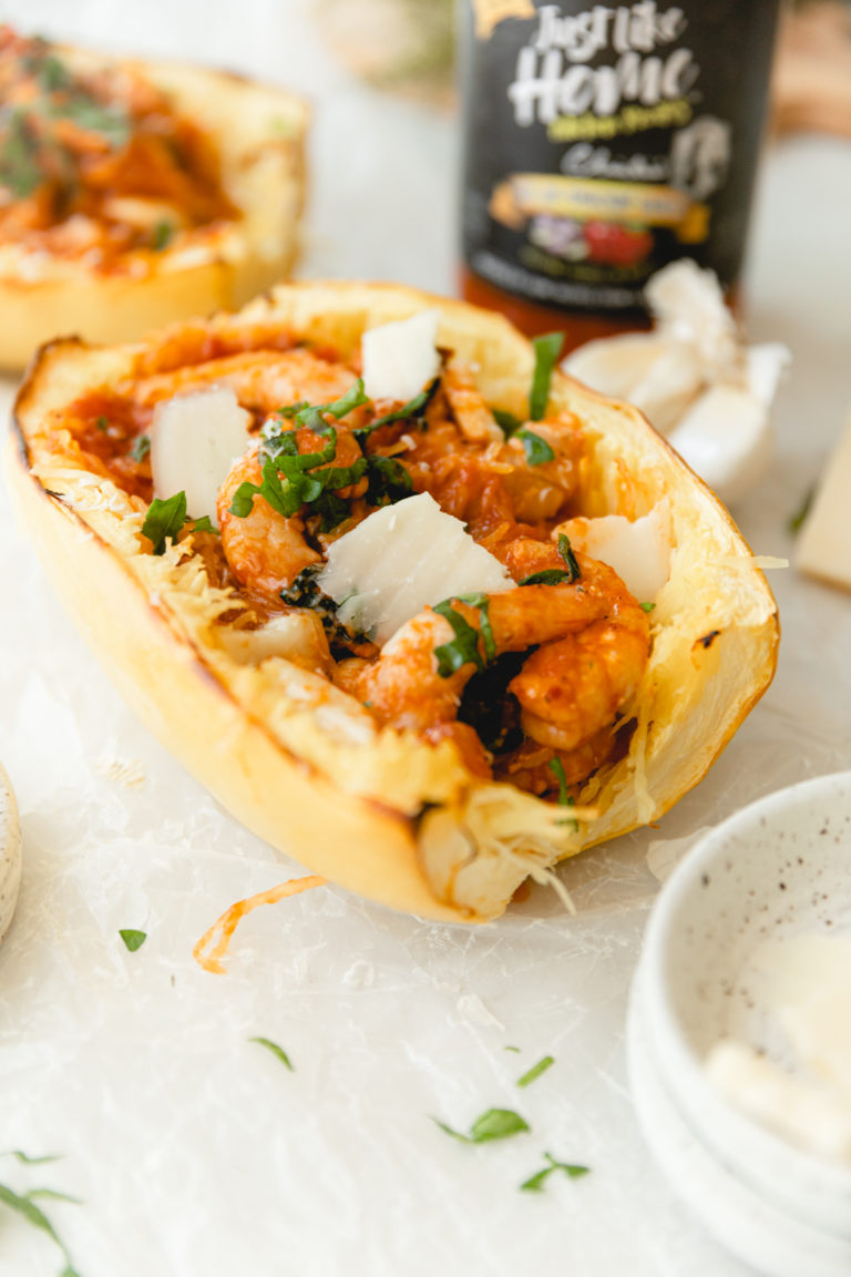 Garlic Shrimp and Spaghetti Squash - Just Like Home Kitchen Recipes®
