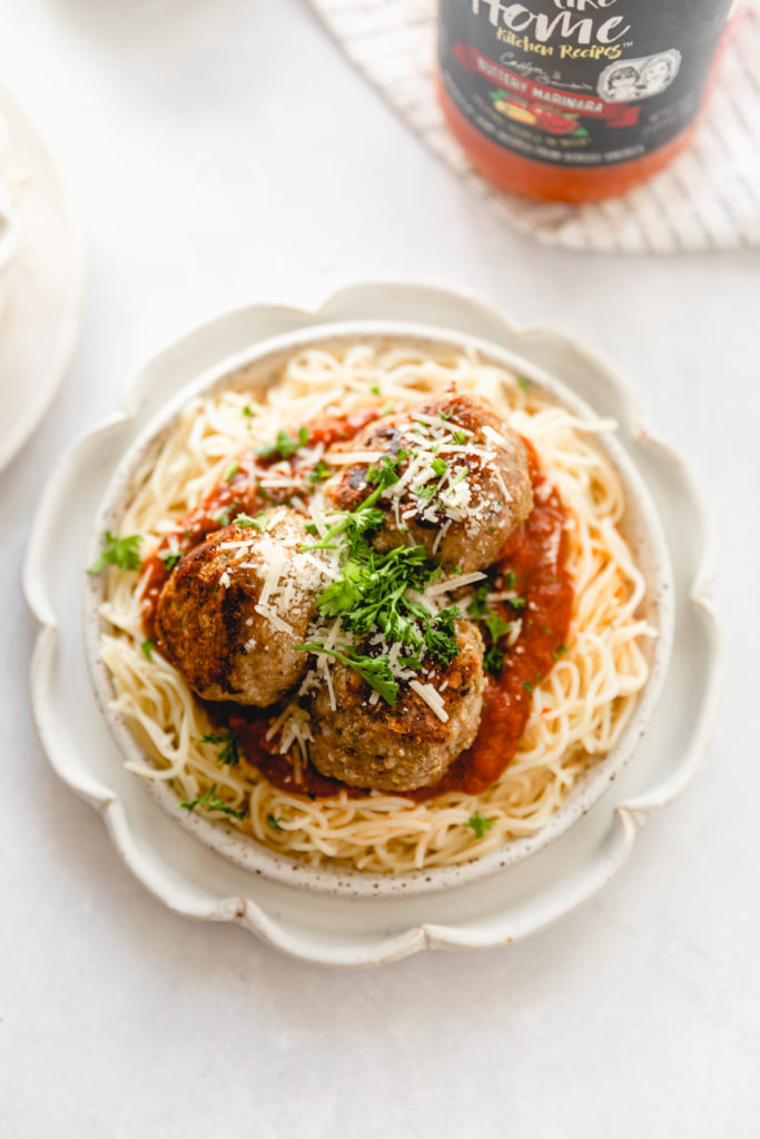 Spaghetti and Chicken Meatballs with Buttery Marinara - Just Like Home  Kitchen Recipes®